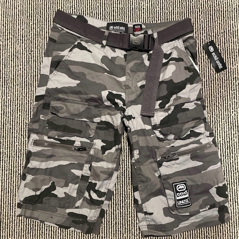Ecko Unlimited Black and Gray Camo Cargo Shorts